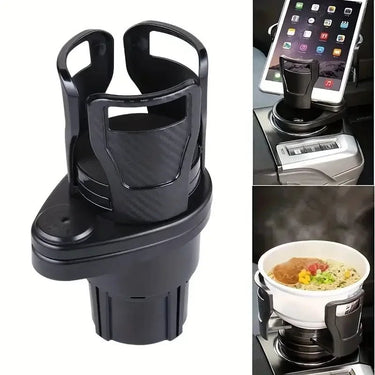 360° Rotating Dual Car Cup Holder & Phone Mount - InspiredGrabs.com